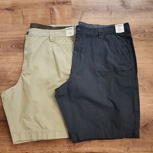 LOT of 2-NWT Outdoor Life Chino Cargo Pale Olive Khaki & Gray Shorts 11" Inseam
